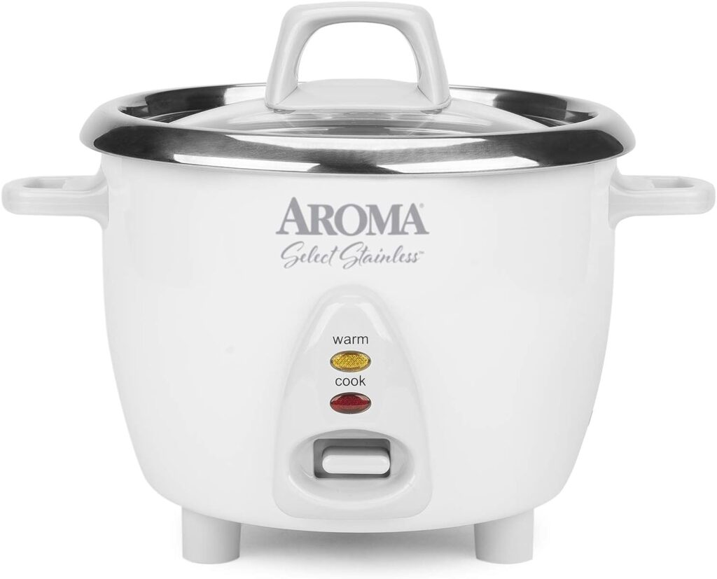 Aroma Housewares Select Stainless Rice Cooker  Warmer with Uncoated Inner Pot, 6-Cup(cooked) / 1.4Qt, ARC-753SG, White
